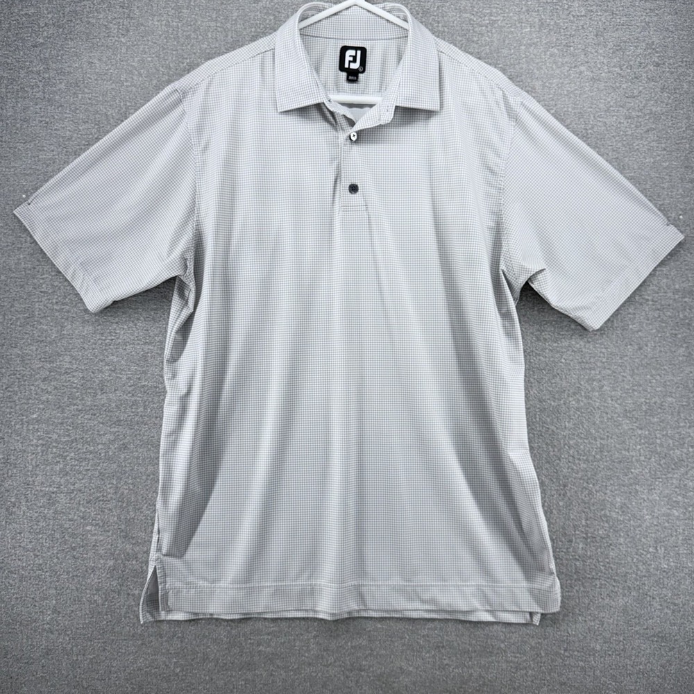FootJoy Golf Polo Shirt Men Size Large Gingham Gray Short Sleeve